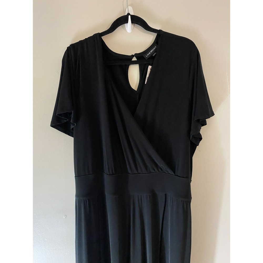 Lane Bryant Jumpsuit Women 22/24 Black Surplice Flutter Sleeve Wide Leg Pockets - Picture 3 of 16